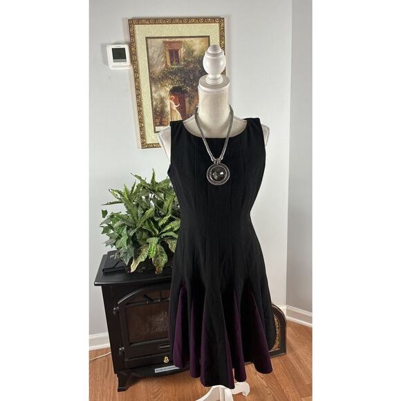 TOMMY HILFIGER Womens Black And Purple Sleeveless Fit & Flare Dress 6 - Picture 2 of 13